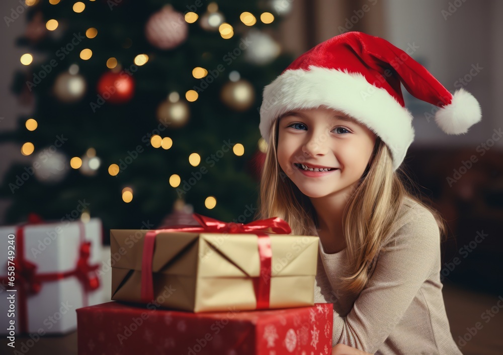 Children holding Christmas presents smiling happily Children holding Christmas presents smiling happily