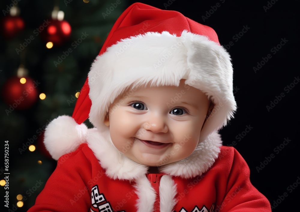 A beautiful baby wearing a Christmas Santa outift A beautiful baby wearing a Christmas Santa outift