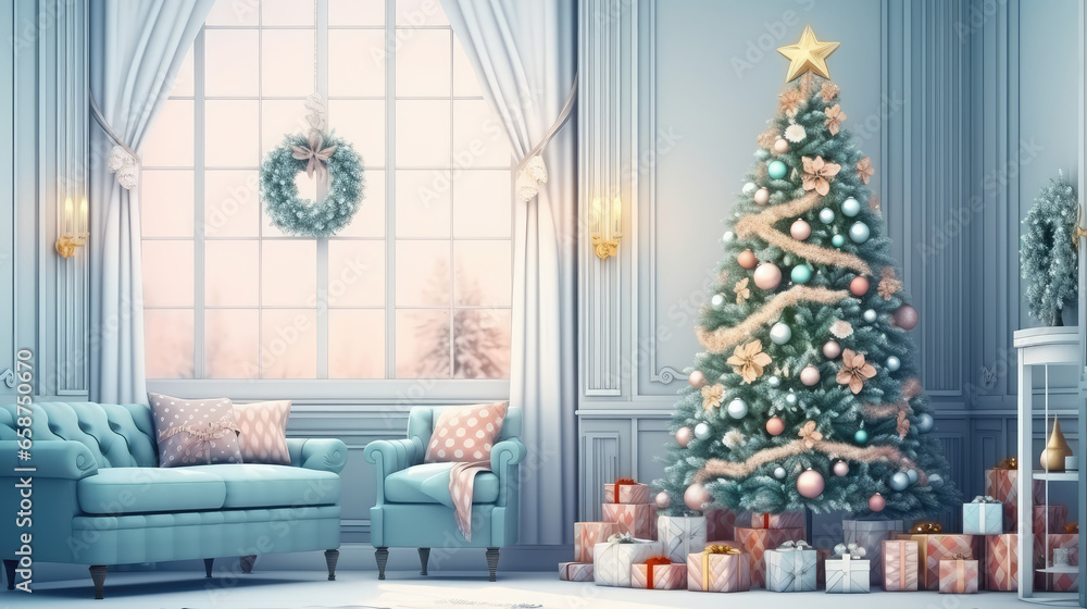 Christmas living room interior with a Christmas tree. Christmas living room interior with a Christmas tree.