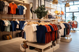 Inside a modern clothing store with a variety of fashionable children's clothing displayed for sale in a commercial setting.