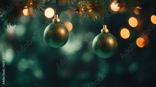 holiday decoration and illumination. christmas garland lights bokeh with green background. Generative AI