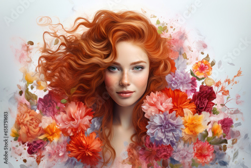 Acrylic Colors Photo Effect of a beautiful red-haired young woman © Venka