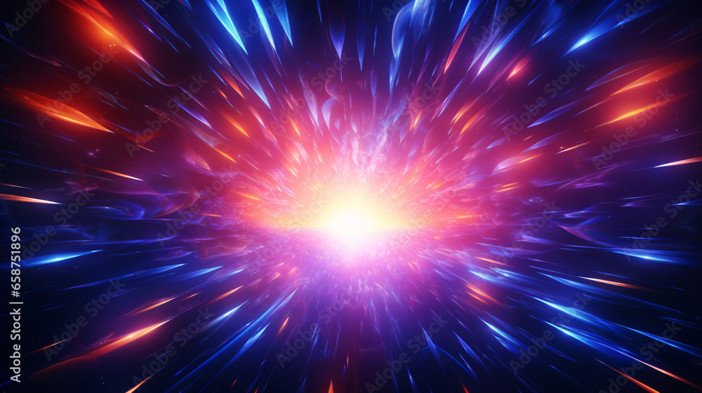 An abstract, neon-hued background takes shape as a high-energy singularity glows in space in this 3D rendering.. An abstract, neon-hued background takes shape as a high-energy singularity glows in space in this 3D rendering..