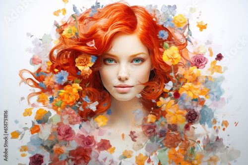 Acrylic Colors Photo Effect of a beautiful red-haired young woman