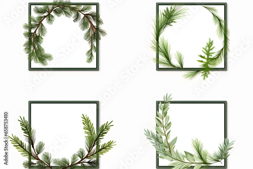 Christmas fir branches frame set offers festive borders ideal for holiday cards and decor. Authentic fir designs give a natural, wintry touch. Perfect for the festive season!