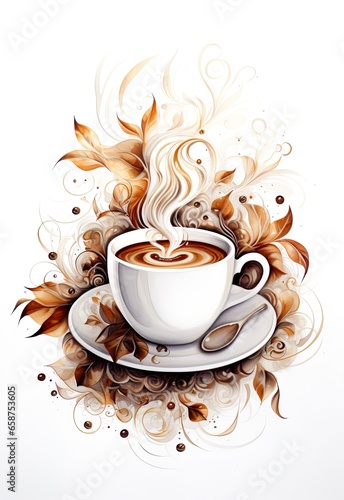 Cup of hot coffee or tea to drink on a white background.