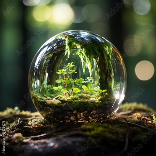 A large crystal ball with a green tree inside