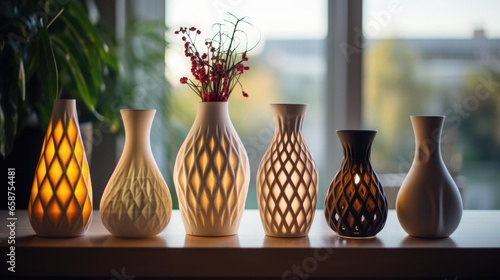 3D-Printed Home Decor: Feature 3D-printed objects in a modern, minimal home setting