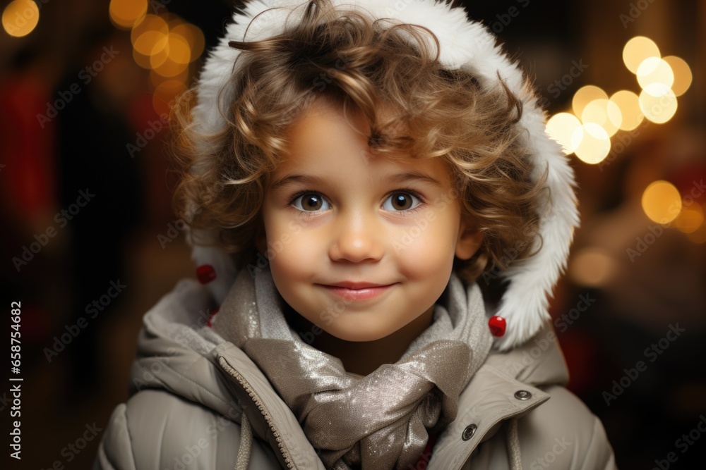 Excited little boy waiting near the Christmas tree. Copy space. Website images Excited little boy waiting near the Christmas tree. Copy space. Website images