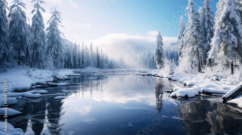 Winter mountain river in snow . Natural landscape background © Irina Sharnina