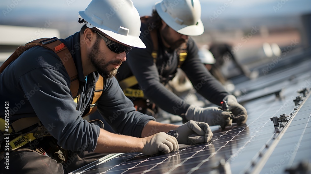 Professional Workers in Collaboration Wearing Protective Gear. Two business professionals wearing hard hats on a construction site. Professional Workers in Collaboration Wearing Protective Gear. Two business professionals wearing hard hats on a construction site.