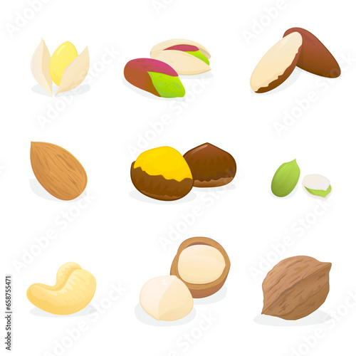 Set of various beans isolated on white background.