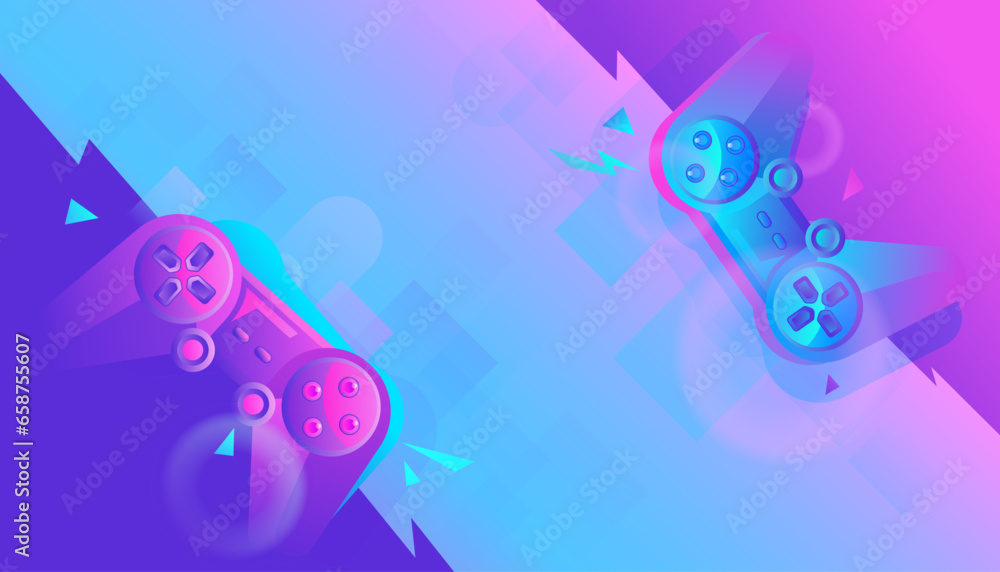 Obraz premium Game controller on neon abstract background. Futuristic gamepads. Video game concept