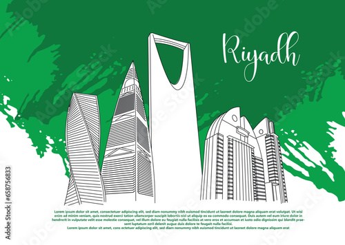 kingdom of Saudi Arabia land Mark. line Art illustration Design.