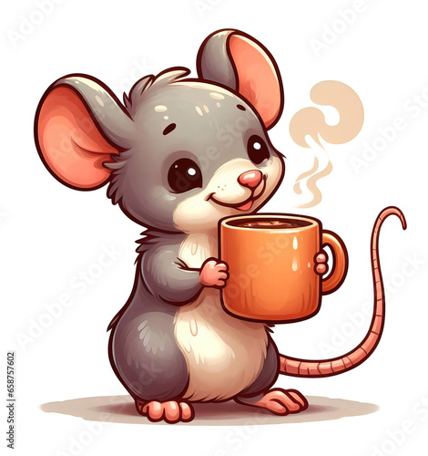 Cute little mouse drinks co...