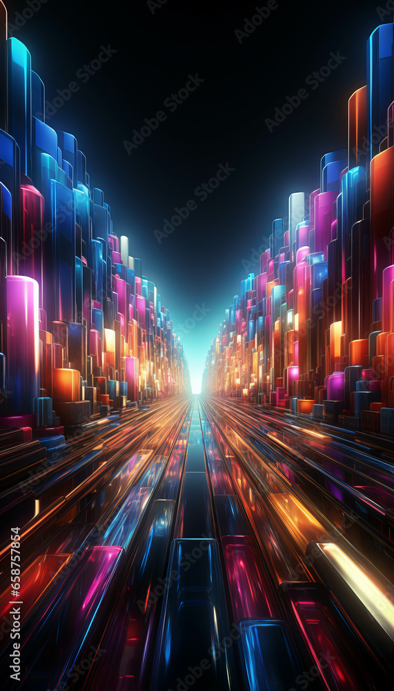 Abstract neon geometrical tunnel background - obrazy, fototapety, plakaty 