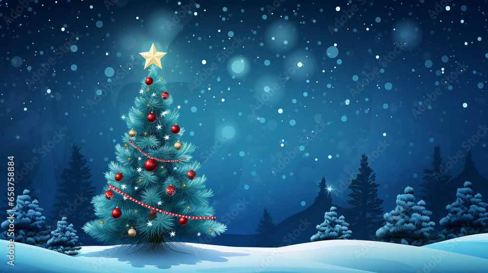 Christmas tree and presents on snowy background, room for marketing copy and text, winter seasonal 