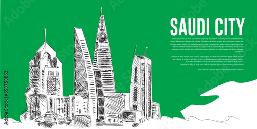 kingdom of Saudi Arabia land Mark. line Art illustration Design.