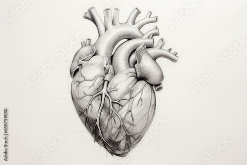 Pencil sketch for human heart in 2 point perspective photo