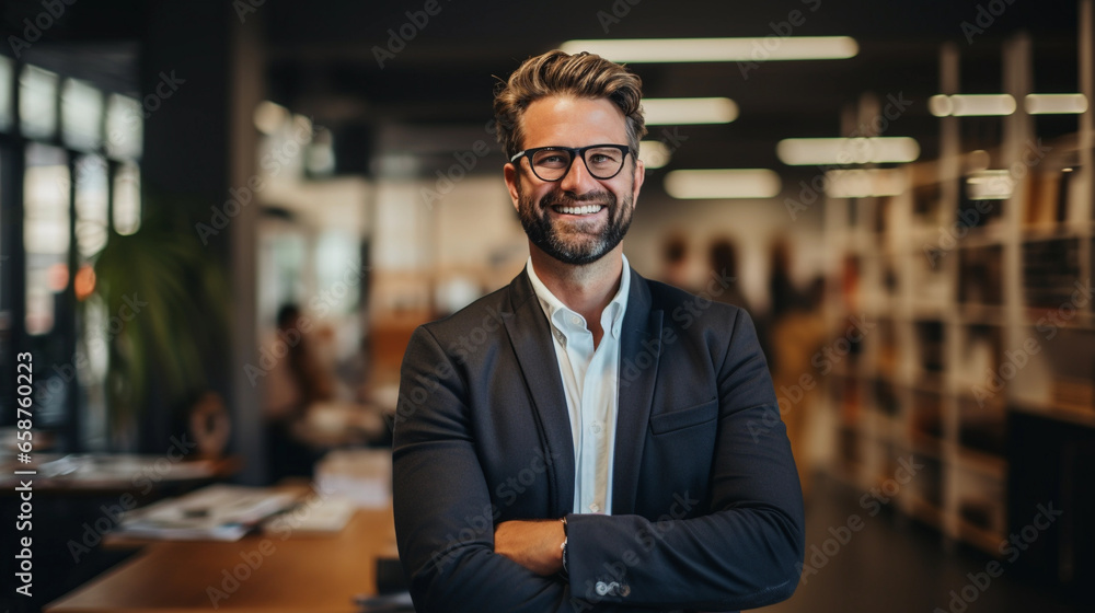 Portrait of a successful businessman against the backdrop of an office, beautiful lighting. Portrait of a successful businessman against the backdrop of an office, beautiful lighting.