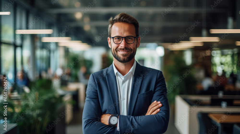 Portrait of a successful businessman against the backdrop of an office, beautiful lighting. Portrait of a successful businessman against the backdrop of an office, beautiful lighting.