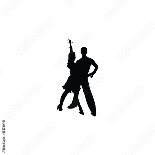 Rumba dancers icon. Simple style man and woman rumba dancers lessons course company poster background symbol. Rumba dancers brand logo design element. Rumba dancers t-shirt printing. 