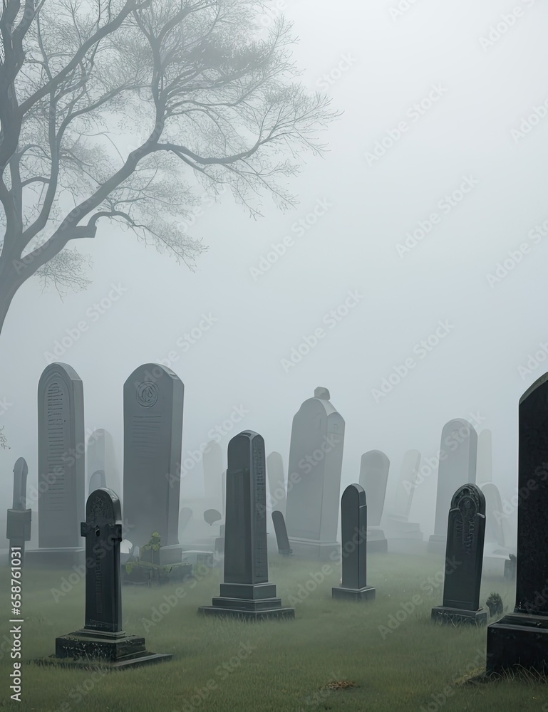 cemetery in the fog