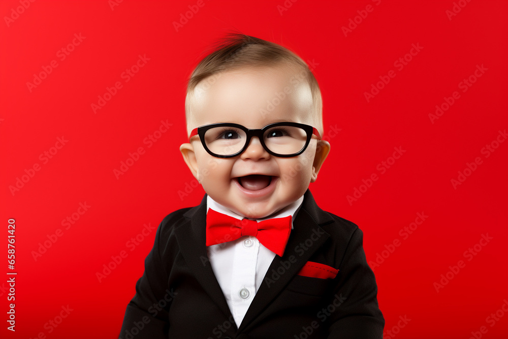 baby boy in executive suit wearing glasses