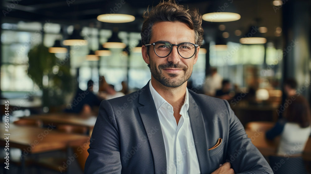 Portrait of a successful businessman against the backdrop of an office, beautiful lighting. Portrait of a successful businessman against the backdrop of an office, beautiful lighting.