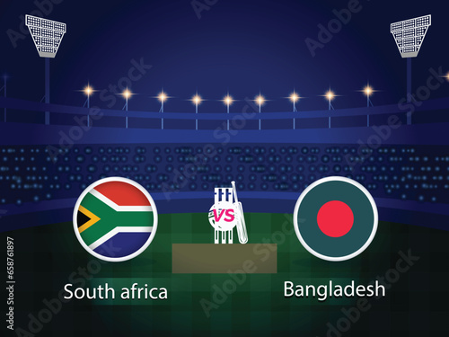 South Africa vs Bangladesh 2023 cricket world cup with schedule broadcast template design photo