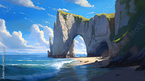 Panoramic view of the beach of Etretat in Normandy, France photo