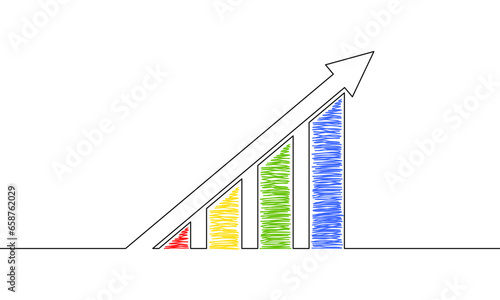 Continuous line drawing of graph. Illustration vector of arrow up. Success business growth. Bar chart. Object one line. Single line art