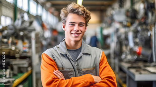 Smiling Industrial Apprentice in Advanced Facility photo