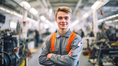 Happy Young Worker in Modern Factory