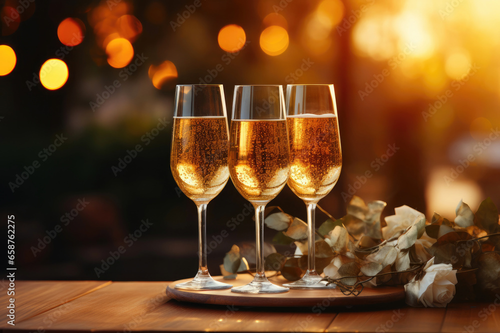 Champagne Flutes in Celebration Scene Champagne Flutes in Celebration Scene