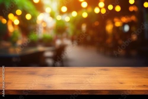 Rustic Wooden Table in a Cozy Coffee Shop
