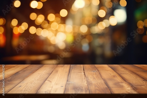 Warm Coffee Shop Atmosphere and Wooden Table