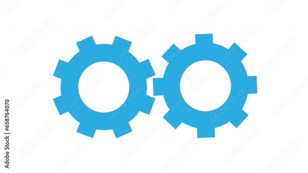 Two big blue gears spinning round on white background. Mechanics equipment icons animated with seamless loop rotation Two big blue gears spinning round on white background. Mechanics equipment icons animated with seamless loop rotation