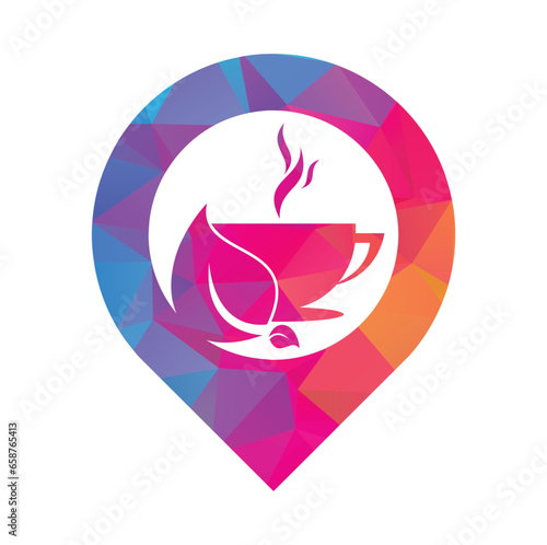 Eco Coffee gps shape concept Logo Template Design. Green Coffee Logo Template Design Vector. © umerkhan