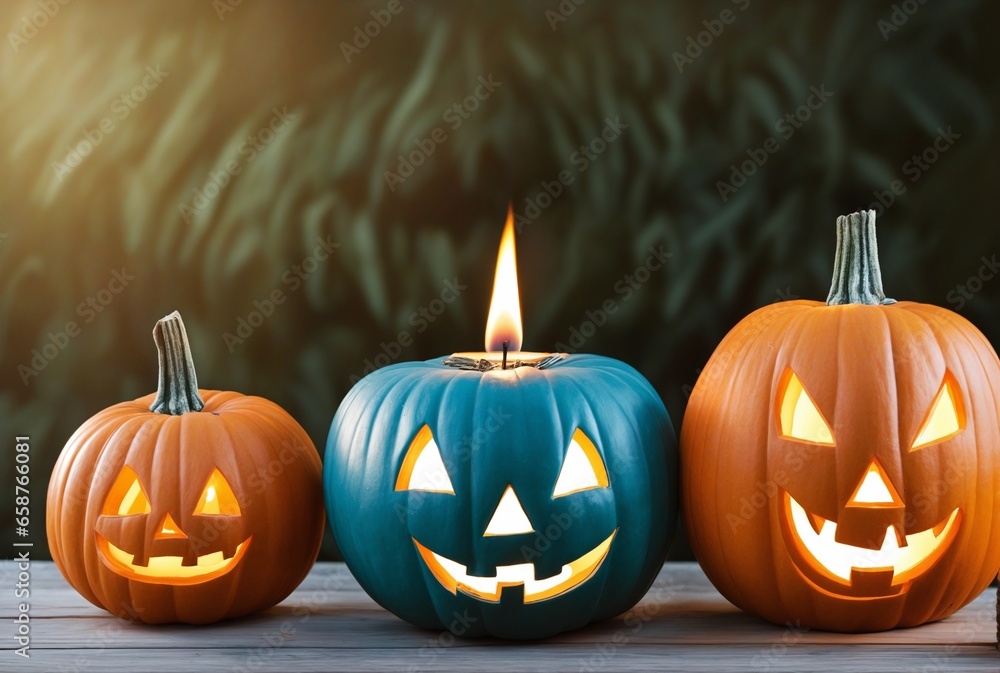 Fototapeta premium Candle lit Halloween Pumpkins