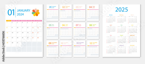 Calendar 2023, calendar 2024, calendar 2025 week start Sunday corporate design template vector.
