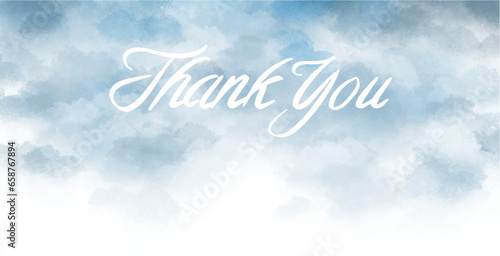 Soft blue color minimal Thank You. Online Order, Business Owner, Packaging, Thanks Vector Text. Thank you calligraphy for greeting cards, Hand drawn lettering. Thank you card on blue background.  © Yevheniia Poli