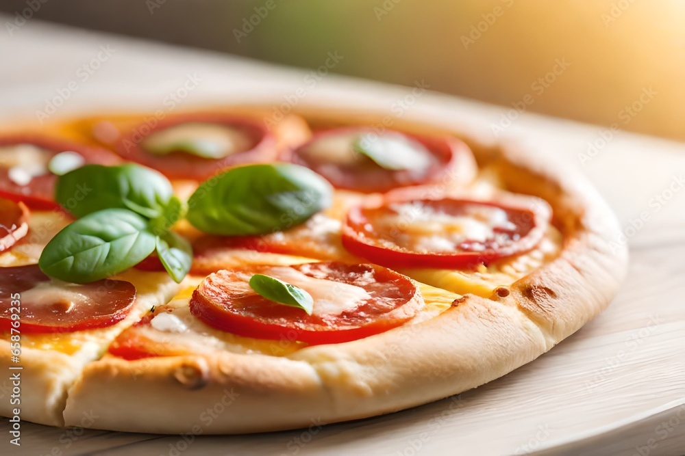 ?We are focusing a lot on a cheese pizza named Margherita. It is placed in front of a brightly lit background in a studio.. AI Generated ?We are focusing a lot on a cheese pizza named Margherita. It is placed in front of a brightly lit background in a studio.. AI Generated