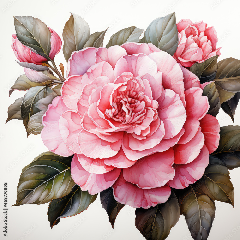watercolor Camellia clipart, generative ai watercolor Camellia clipart, generative ai
