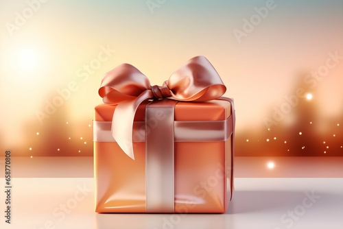 orange gift boxe with pink ribbon with shine gradient background