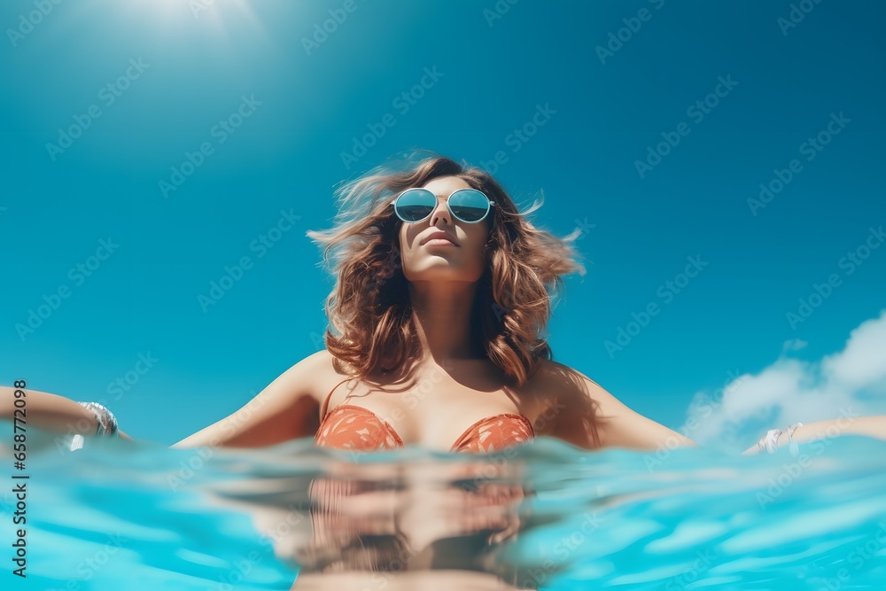 Naklejka premium Woman relaxation at beach. Summer holiday.