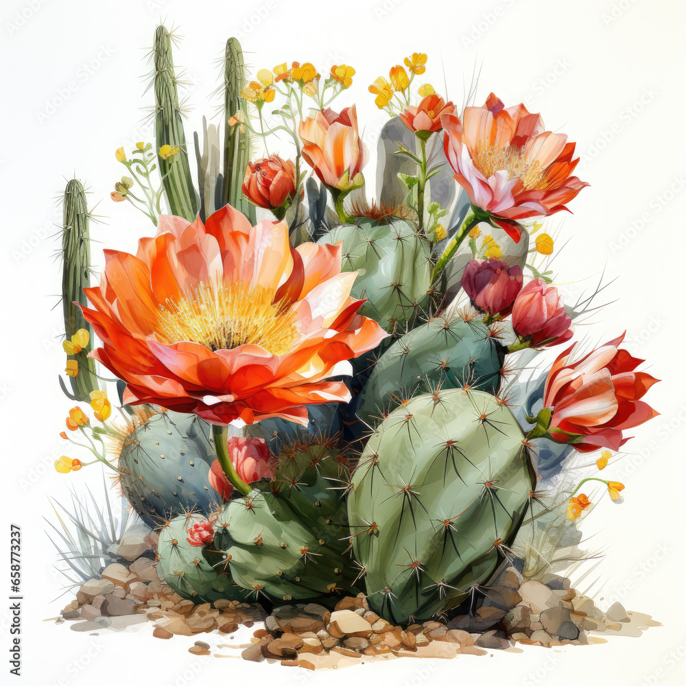Obraz premium watercolor Saguaro cactus blossom clipart, generative ai