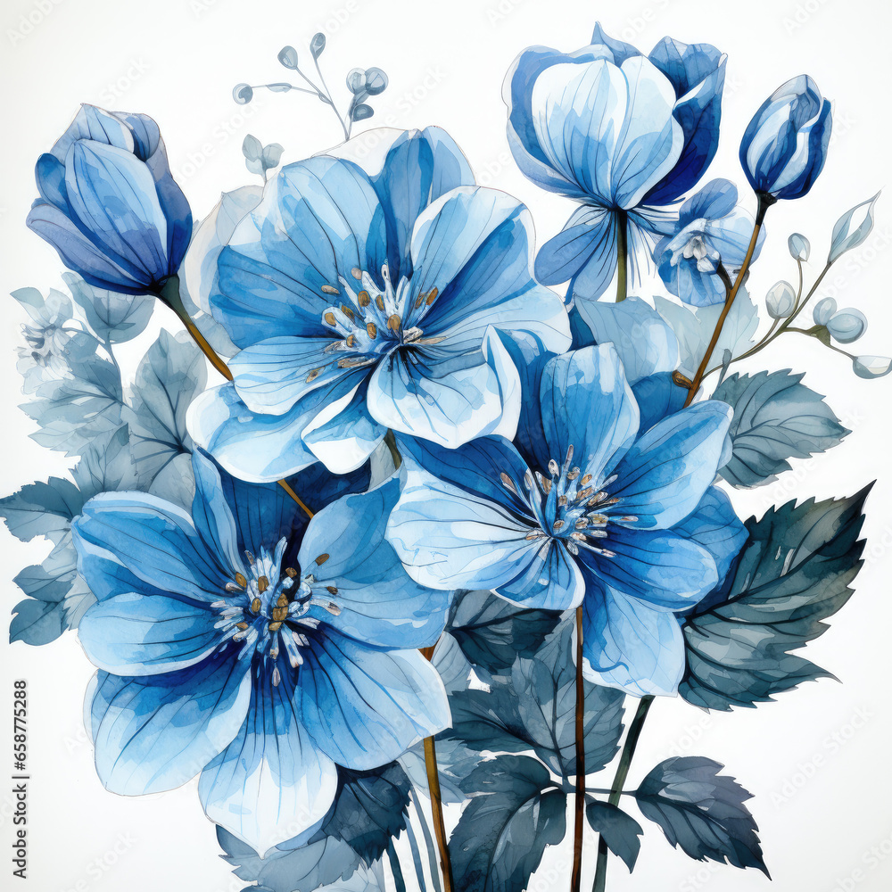 watercolor blue columbine clipart, generative ai watercolor blue columbine clipart, generative ai