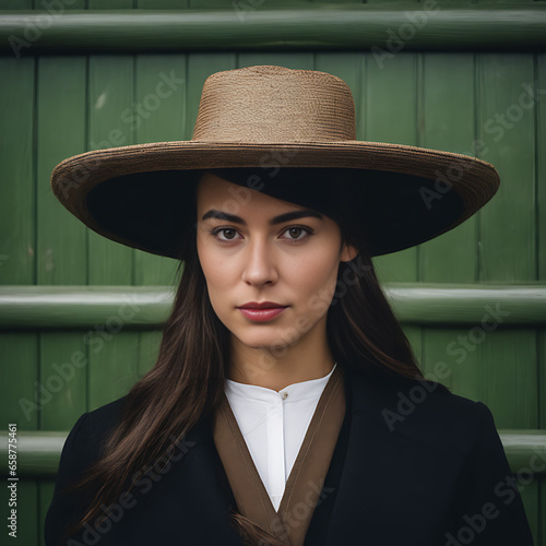 Retrato mujer con un sombrero de ala ancha  photo
