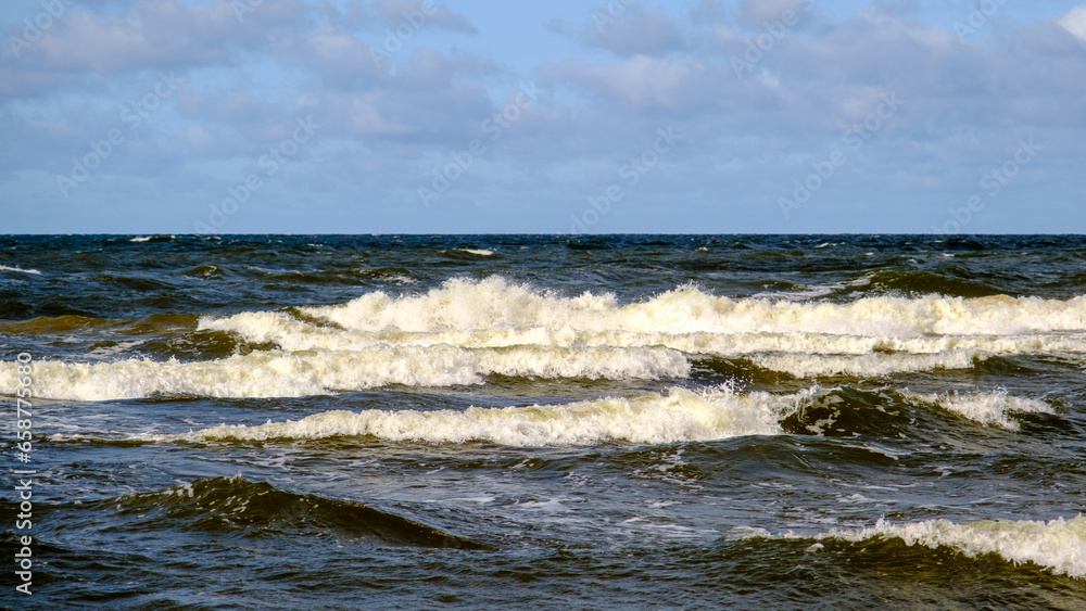 Baltic Sea. Coast. Waves. Beautiful view of the Baltic Sea in autumn.